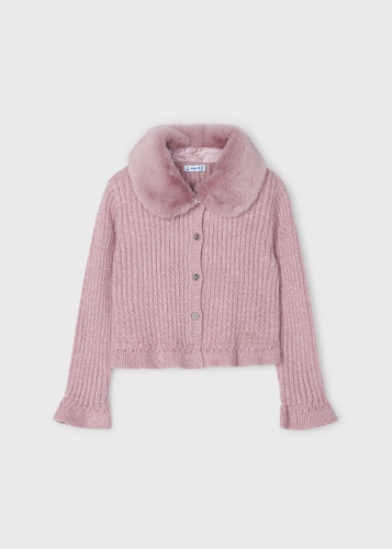 MKL CARDIGAN TRICOT COL FOUR 026 ROSE