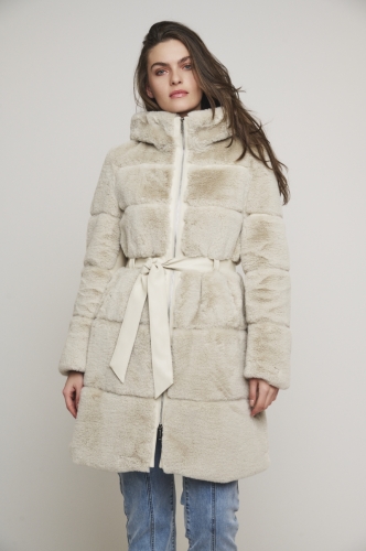 Faux fur coat with hood and fa Birch -