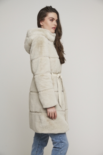 Faux fur coat with hood and fa Birch -