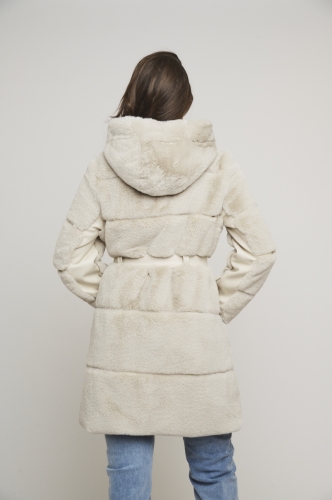 Faux fur coat with hood and fa Birch -