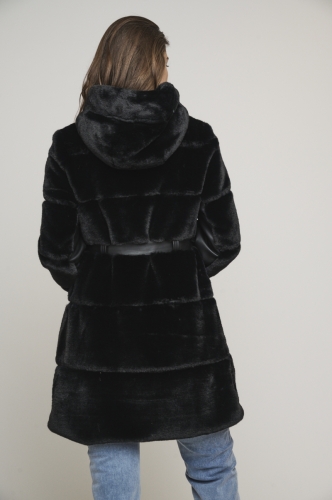 Faux fur coat with hood and fa Black -