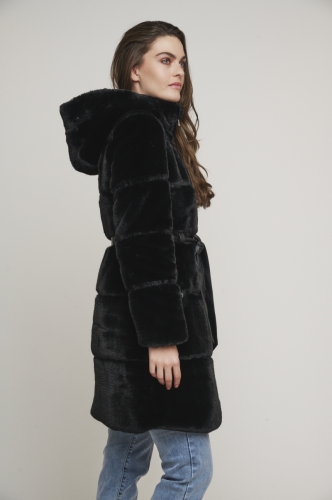 Faux fur coat with hood and fa Black -