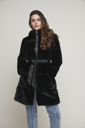 Faux fur coat with hood and fa Black -