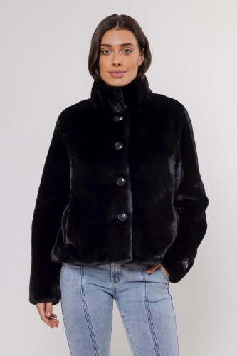 Single breasted fake fur jacke Black -