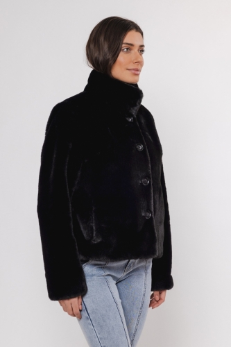 Single breasted fake fur jacke Black -