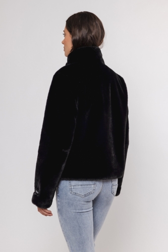 Single breasted fake fur jacke Black -