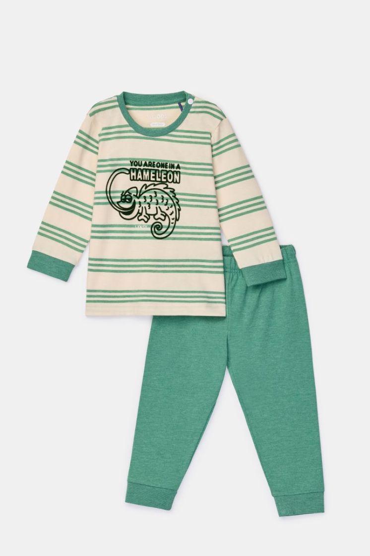 Jongens-Heren pyjama 909 groen gestr