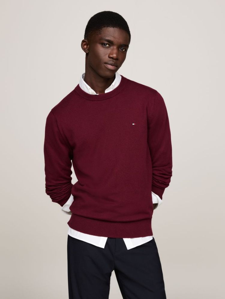 H PIMA ORG CTN CASHMERE PULL VLP BURGUNDY