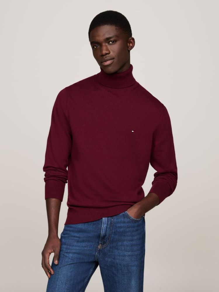 H PIMA ORG CTN CASHMERE PULL VLP BURGUNDY