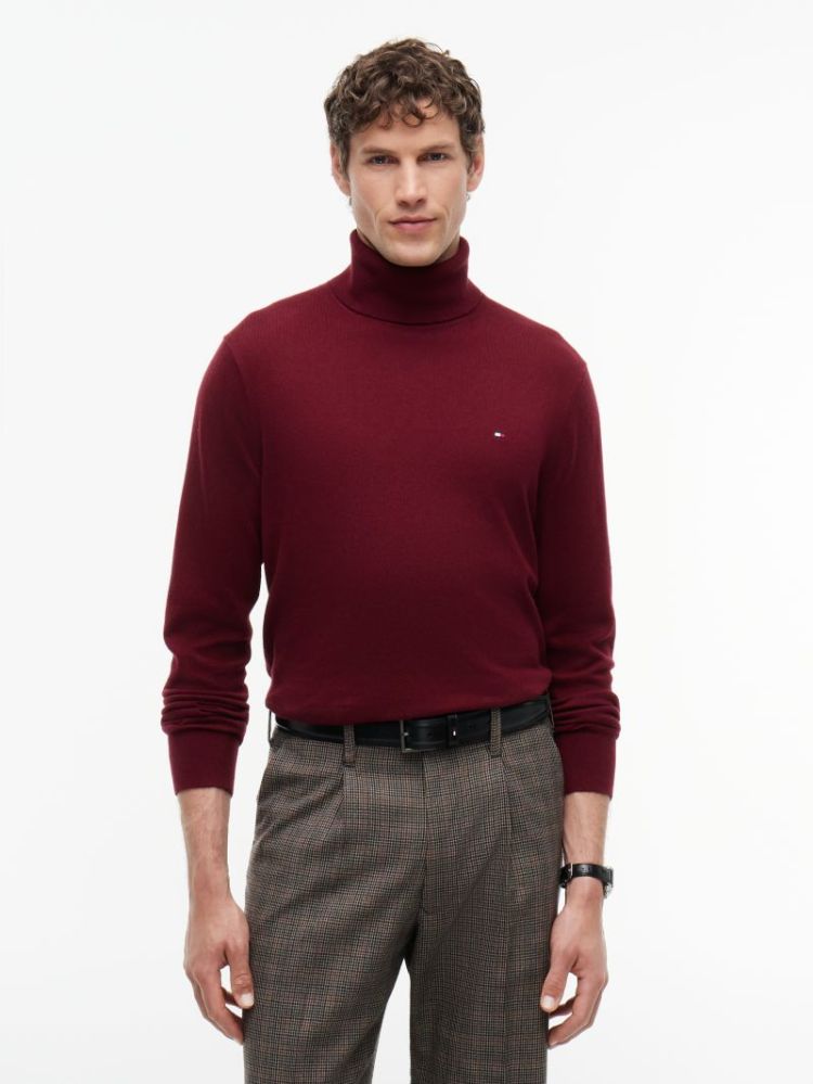 H PIMA ORG CTN CASHMERE PULL VLP BURGUNDY