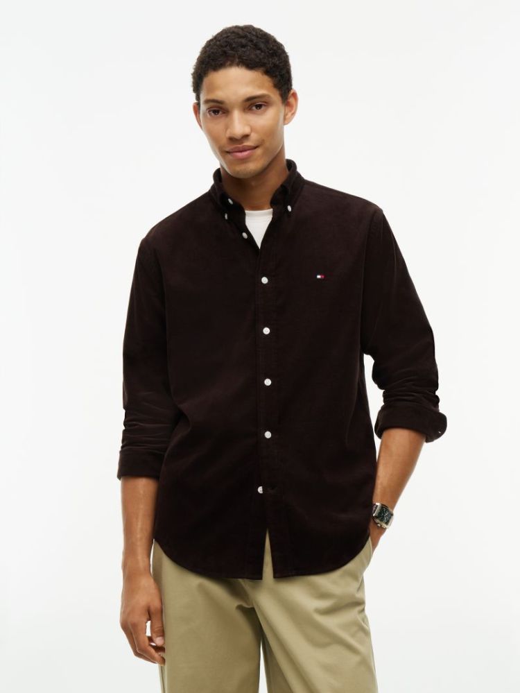 H SOLID CORDUROY RF HEMD HJT CHOCOLATE