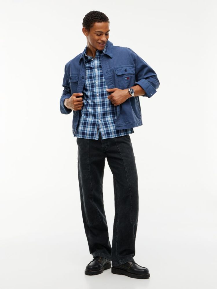 H TJM REG DOBBY CHECK HEMD OYM BASIC NAVY