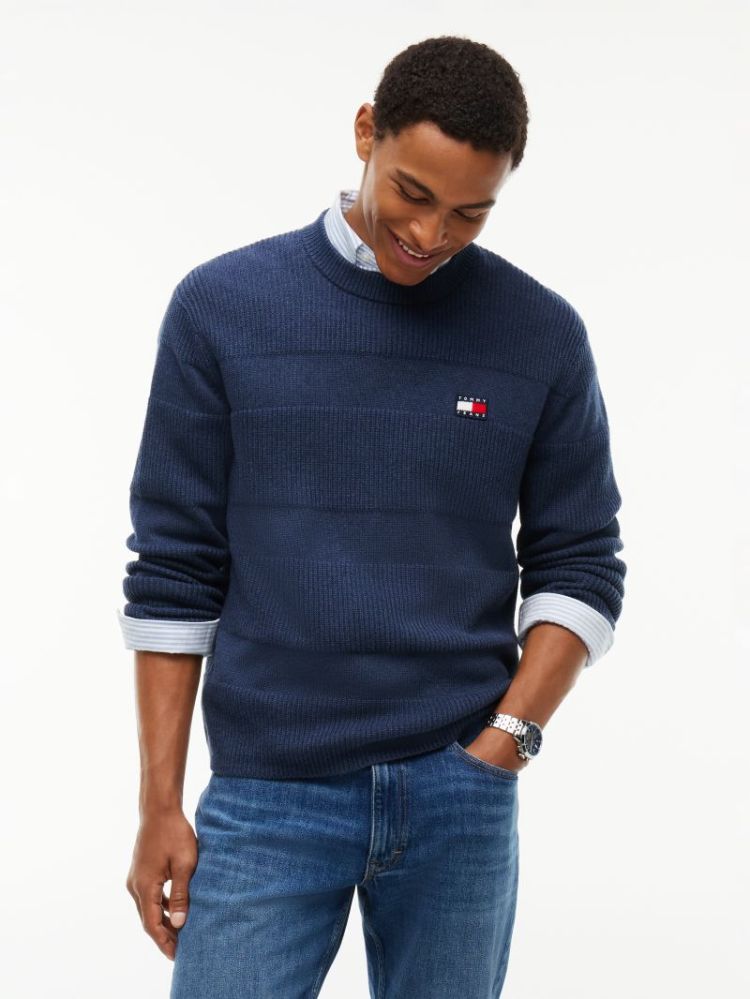 H TJM REG TEXTURED SWEATER EXT D1B BASIC NAVY 