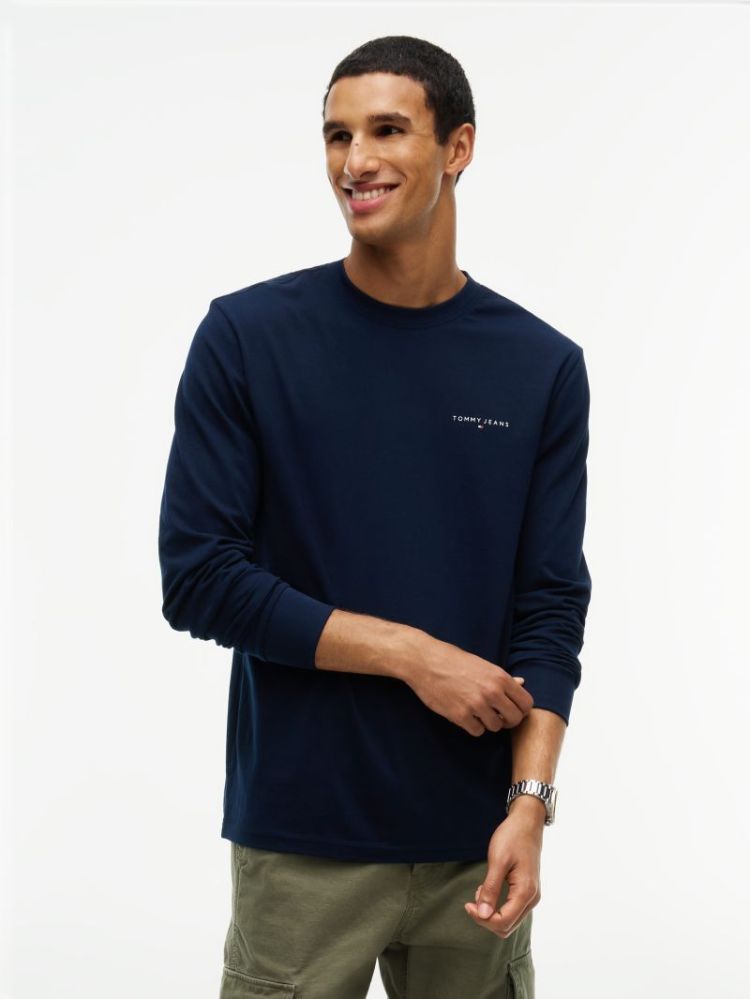 H TJM SLIM CHEST LINEAR T-SHIR C1G DARK BLUE