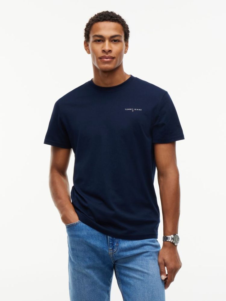 H TJM SLIM LINEAR CHEST T-SHIR C1G DARK BLUE