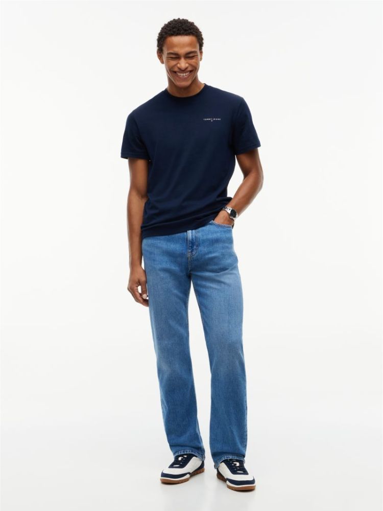 H TJM SLIM LINEAR CHEST T-SHIR C1G DARK BLUE