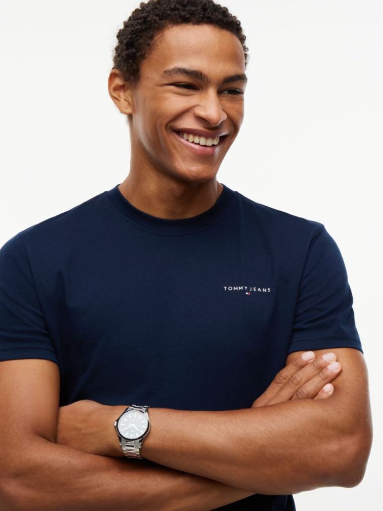 H TJM SLIM LINEAR CHEST T-SHIR C1G DARK BLUE