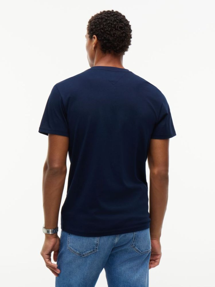 H TJM SLIM LINEAR CHEST T-SHIR C1G DARK BLUE