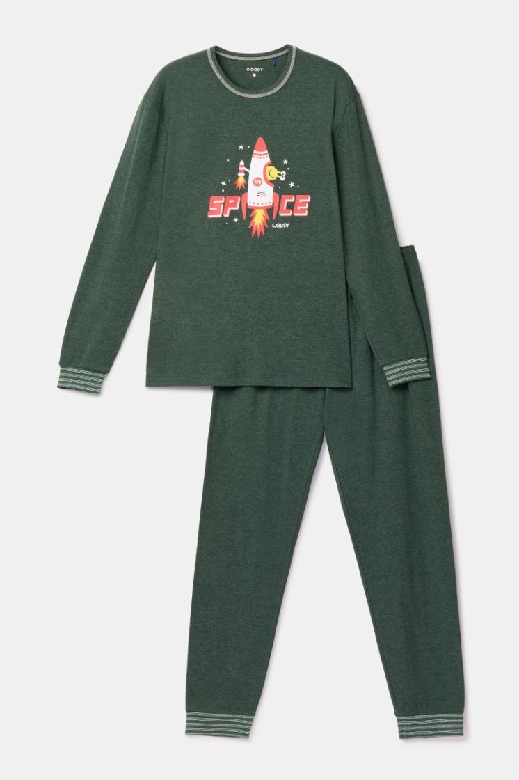 Jongens-Heren pyjama 789 donkergroen
