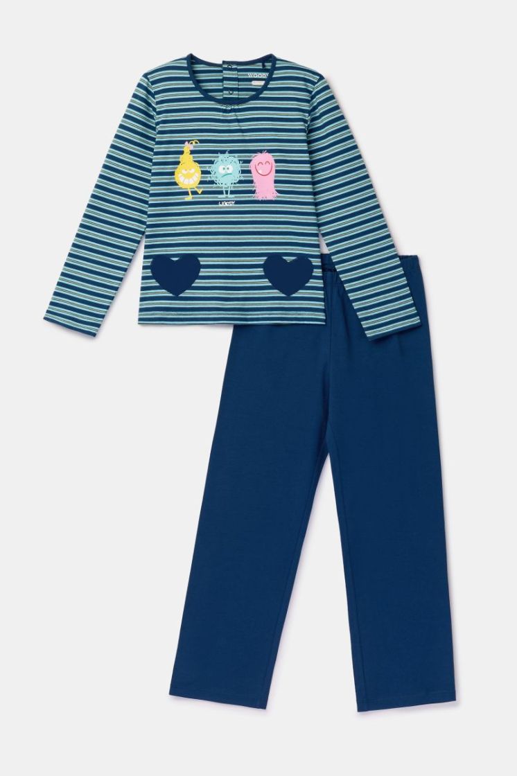 Meisjes-Dames pyjama 905 blauwe stre